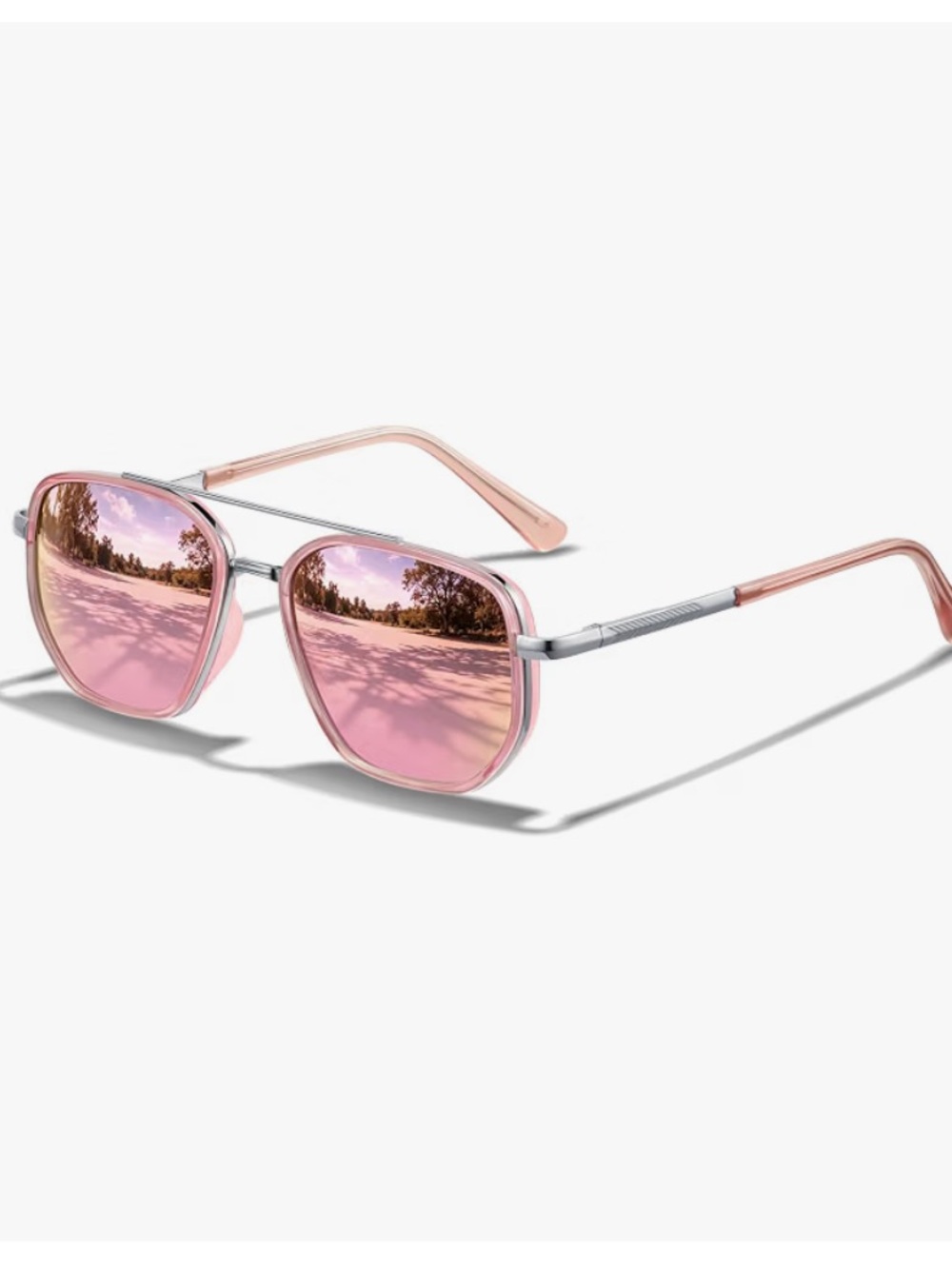 Pink Mirrored Lens Aviator Sunglasses Polarized UV Protection Tangle Free